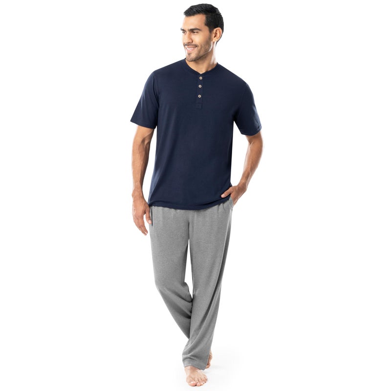 Fruit of the Loom Men's 2-Piece Jersey Knit Pajama Set, Navy/Grey Heather, X-Large - Image 5